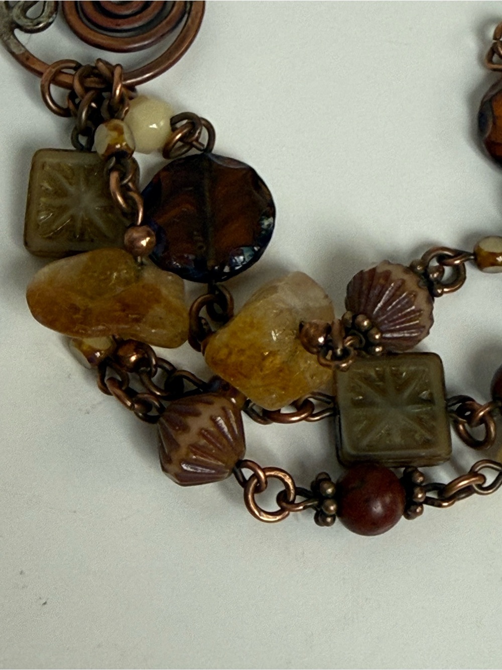 Handcrafted Copper Multi-Strand Bracelet Semiprecious Gemstones Czech Glass Boho - Picture 10 of 14